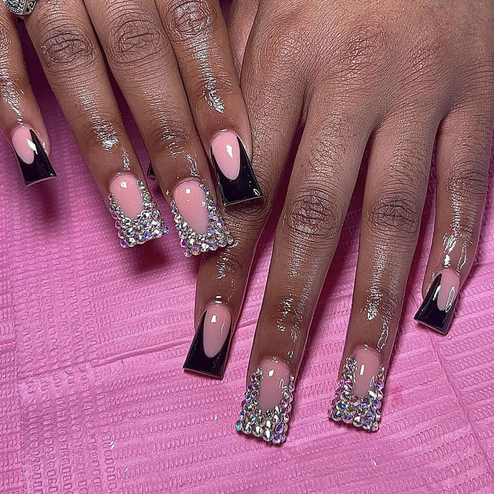 Glamorous Rhinestone-Accented Nail Extensions Bowlift