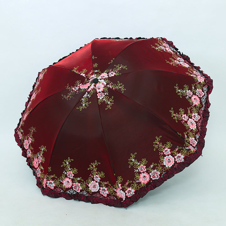 Women's Umbrella with Cheerful Floral Print and Wavy Edge Bowlift