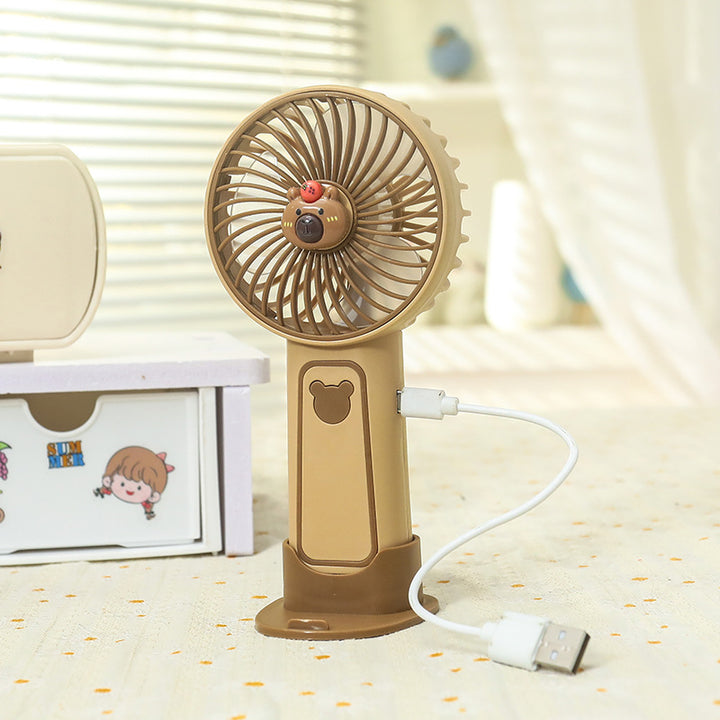 Women's Portable Mini Hand Fan with Cute Bear Design Bowlift