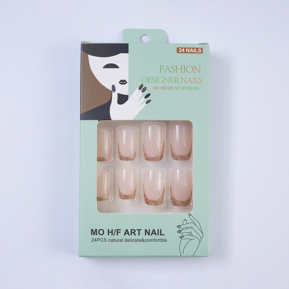 Glamorous artificial nails with glitter French tip Bowlift