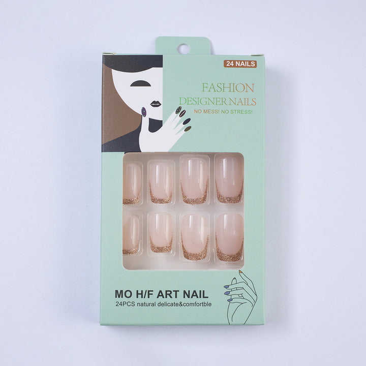 Glamorous artificial nails with glitter French tip Bowlift