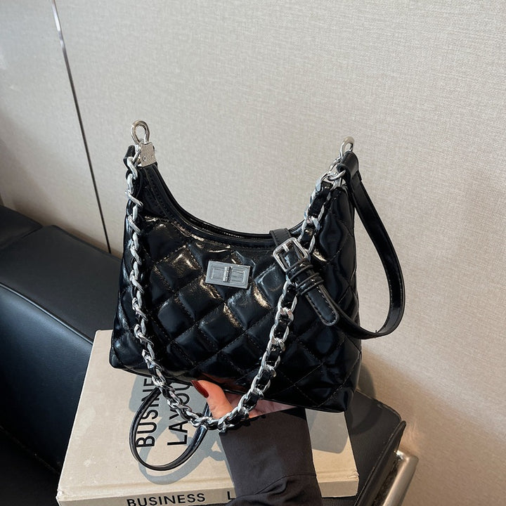 Quilted Faux Leather Chain Handbag Bowlift