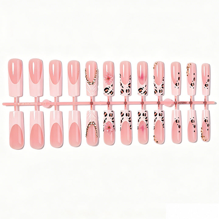 Decorative Press-On Nails Set with Artistic Leopard and Floral Accents Bowlift