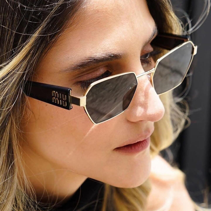 Ladies hexagonal sunglasses with elegant metal frame and protective lenses Bowlift