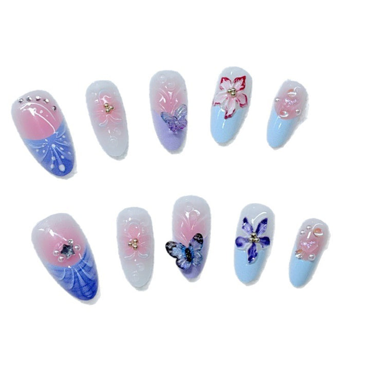 Artful Nail Art with Floral Details and Butterflies Bowlift