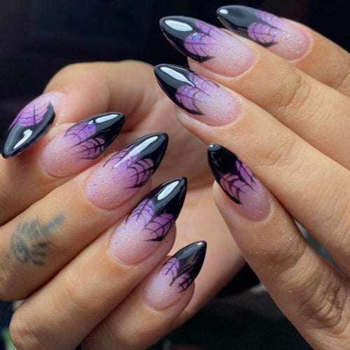 Artistic Press-On Nail Set with Lavender Ombre Design Bowlift