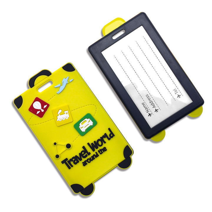 playful silicone luggage tag with clear ID window and embossed travel icons Bowlift