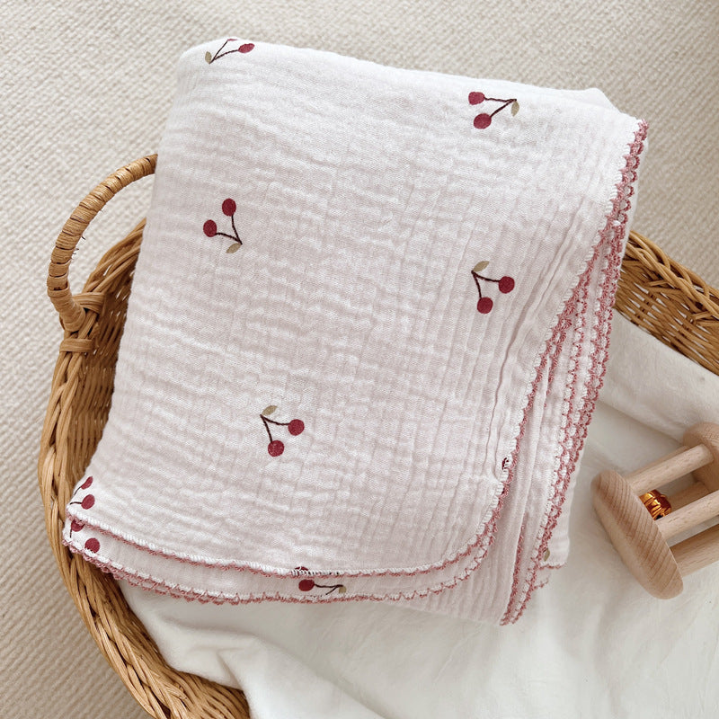 Unisex soft muslin blanket with cherry-shaped embroidery Bowlift