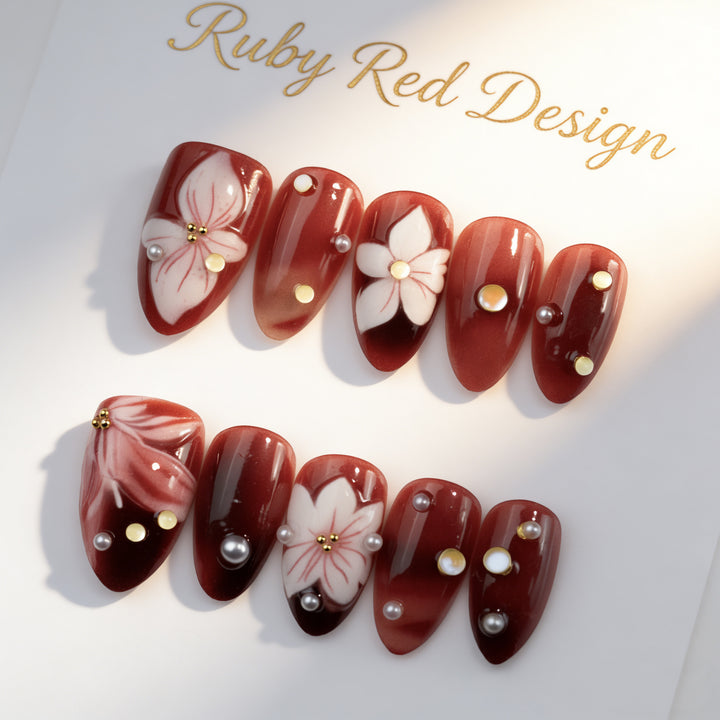 Artificial nail set with elegant rose and gold embellishments Bowlift