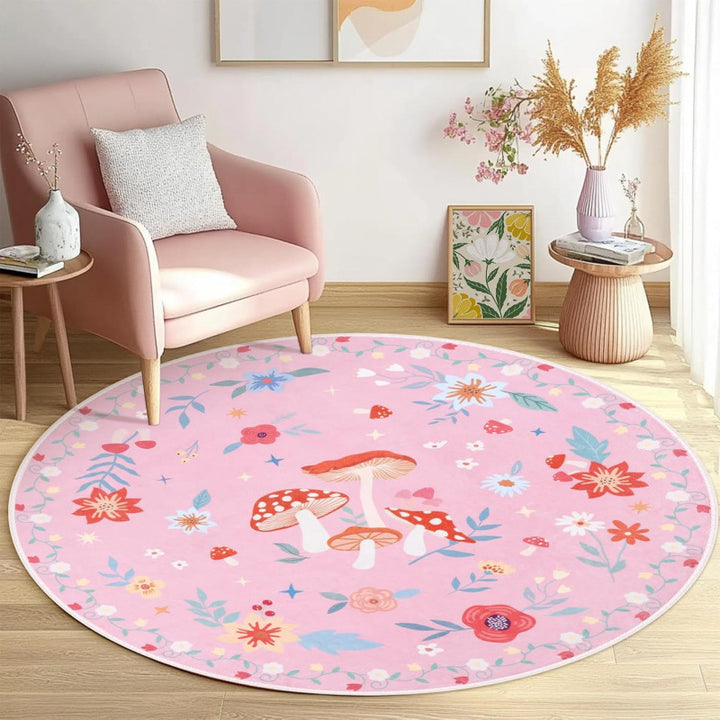 Floral-Themed Round Area Rug