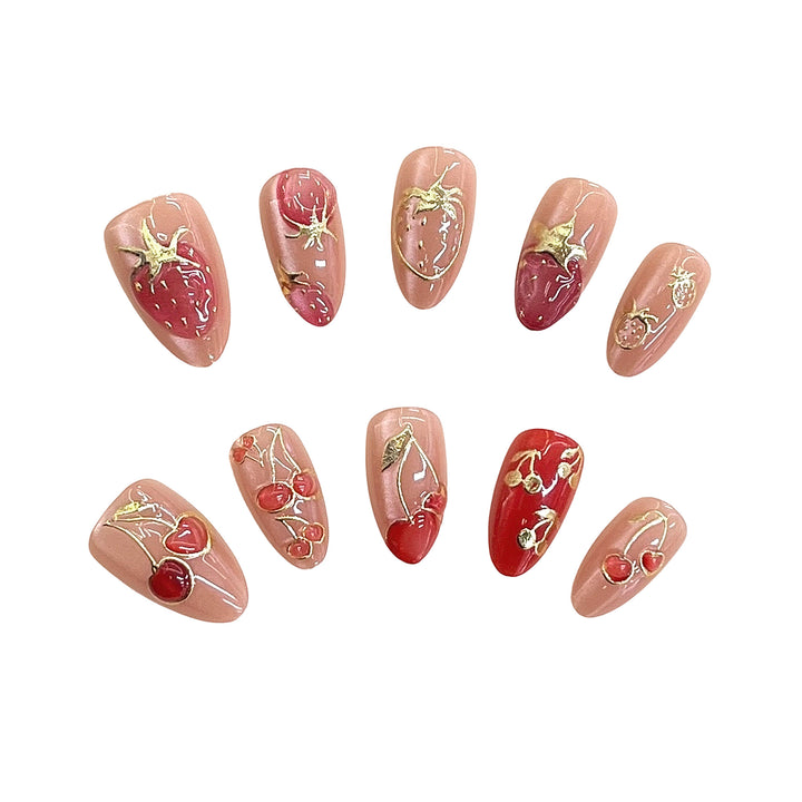 Artistic Floral-Accent Press-On Nails Set Bowlift