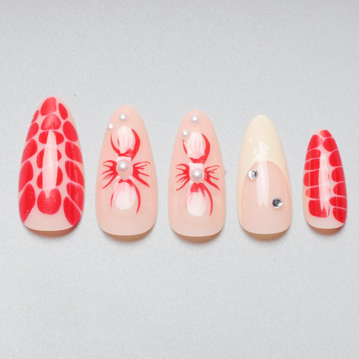 Artistic Floral and Texture Stiletto Nail Extensions Bowlift