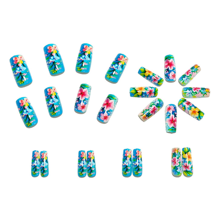 Artificial nail set with flower design and glossy finish Bowlift
