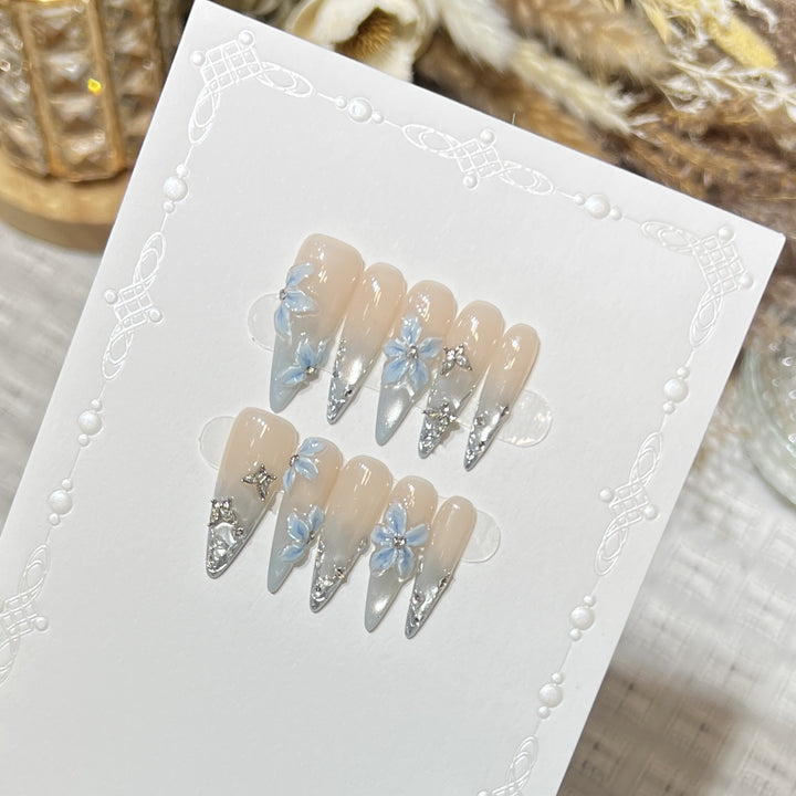 Elegant Stiletto Floral Press-On Nail Set Bowlift