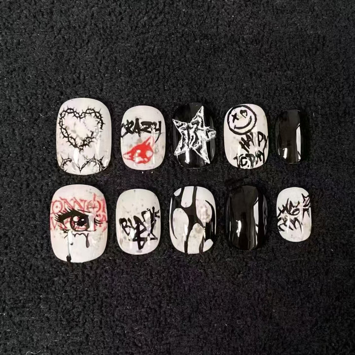 Artistic Press-On Nail Set with Geometric Designs Bowlift