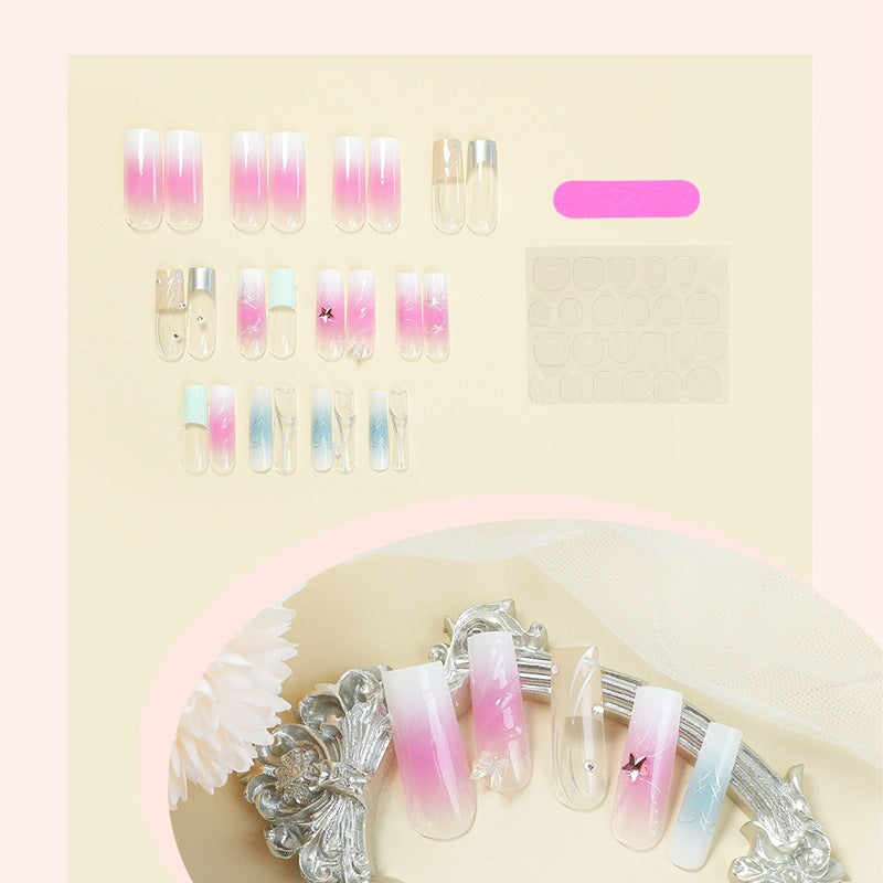 Artifical Nail Set with Elegant Ombre Designs and Glitter Accents Bowlift