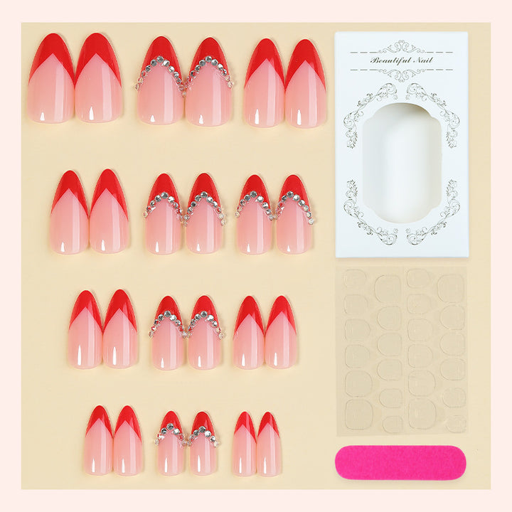 Premium Decorative Press-On Nail Set with Jewel Accents Bowlift