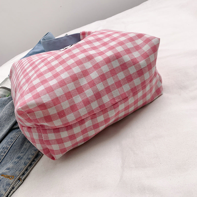 Charming Checkered Fabric Tote Bag
