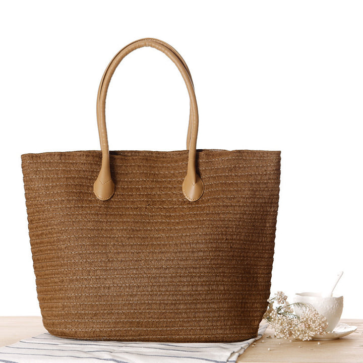 Spacious straw tote bag with elegant leather straps Bowlift