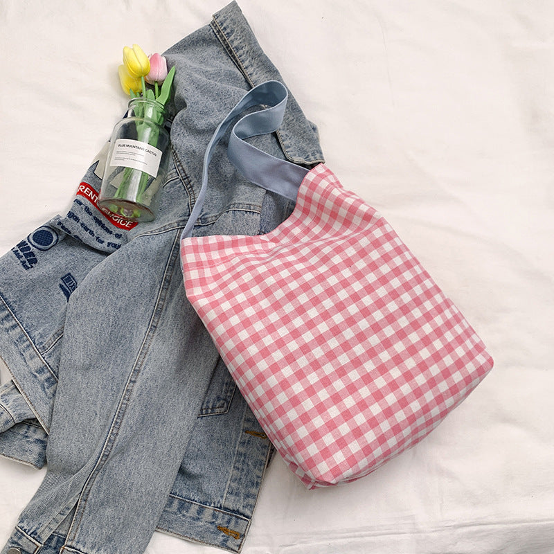 Charming Checkered Fabric Tote Bag
