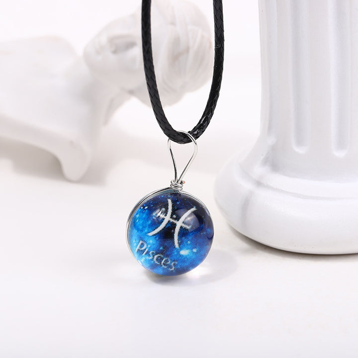 Zodiac Glass Dome Pendant Necklace on Braided Cord Bowlift