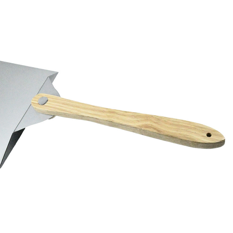 large round stainless steel pizza paddle with beveled edge and full-length wooden handle Bowlift