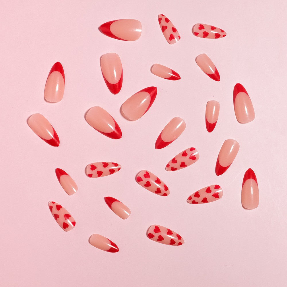 Artistic Heart-Embellished Press-On Nail Art Bowlift