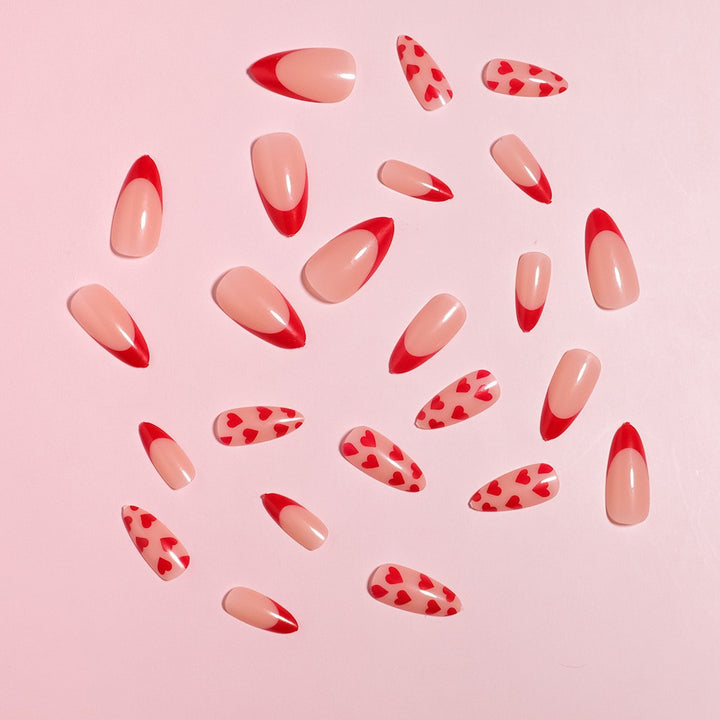Artistic Heart-Embellished Press-On Nail Art Bowlift