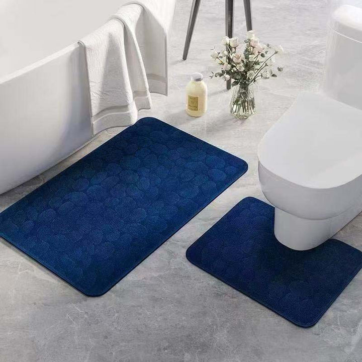 Pebble-Texture Memory Foam Bath Mat Set with U-Shaped Toilet Contour and Rectangular Non-Slip Rug Bowlift