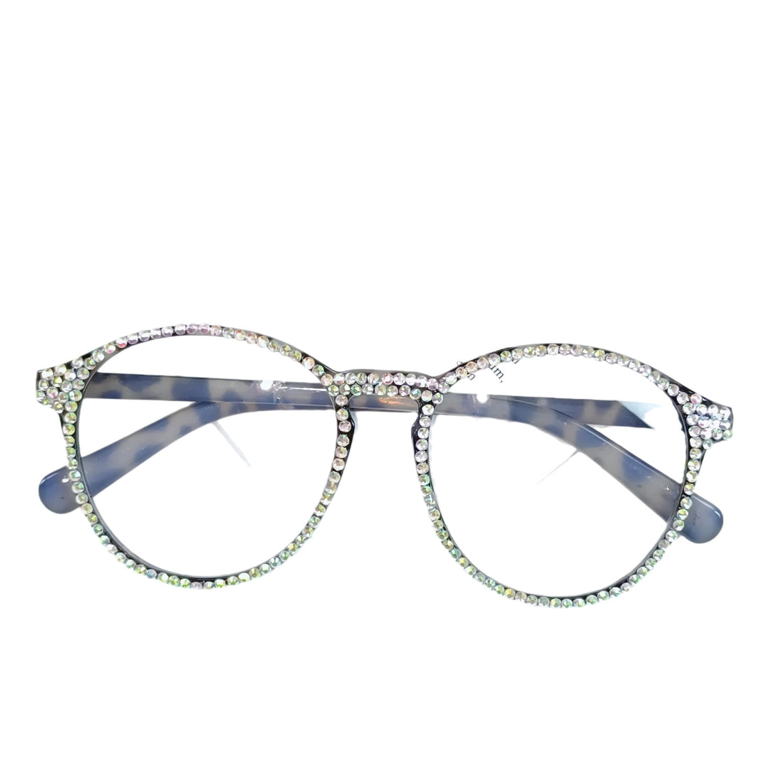 Women Stylish Cat Eye Glasses with Sparkling Rhinestone Trim Bowlift