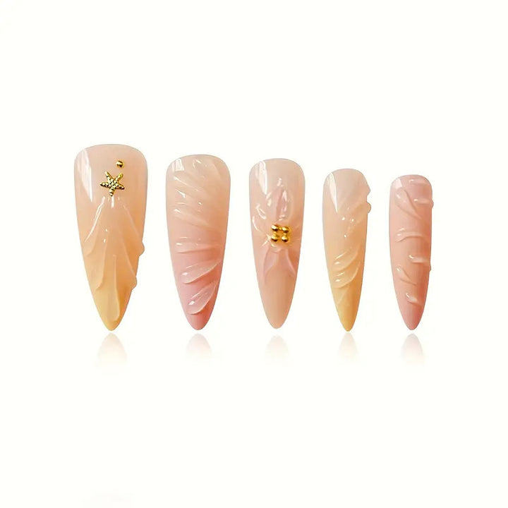 Artistic Press-On Nail Set with Floral Design Bowlift