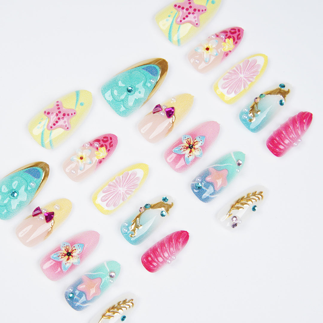 Colorful artificial nails with rhinestones Bowlift