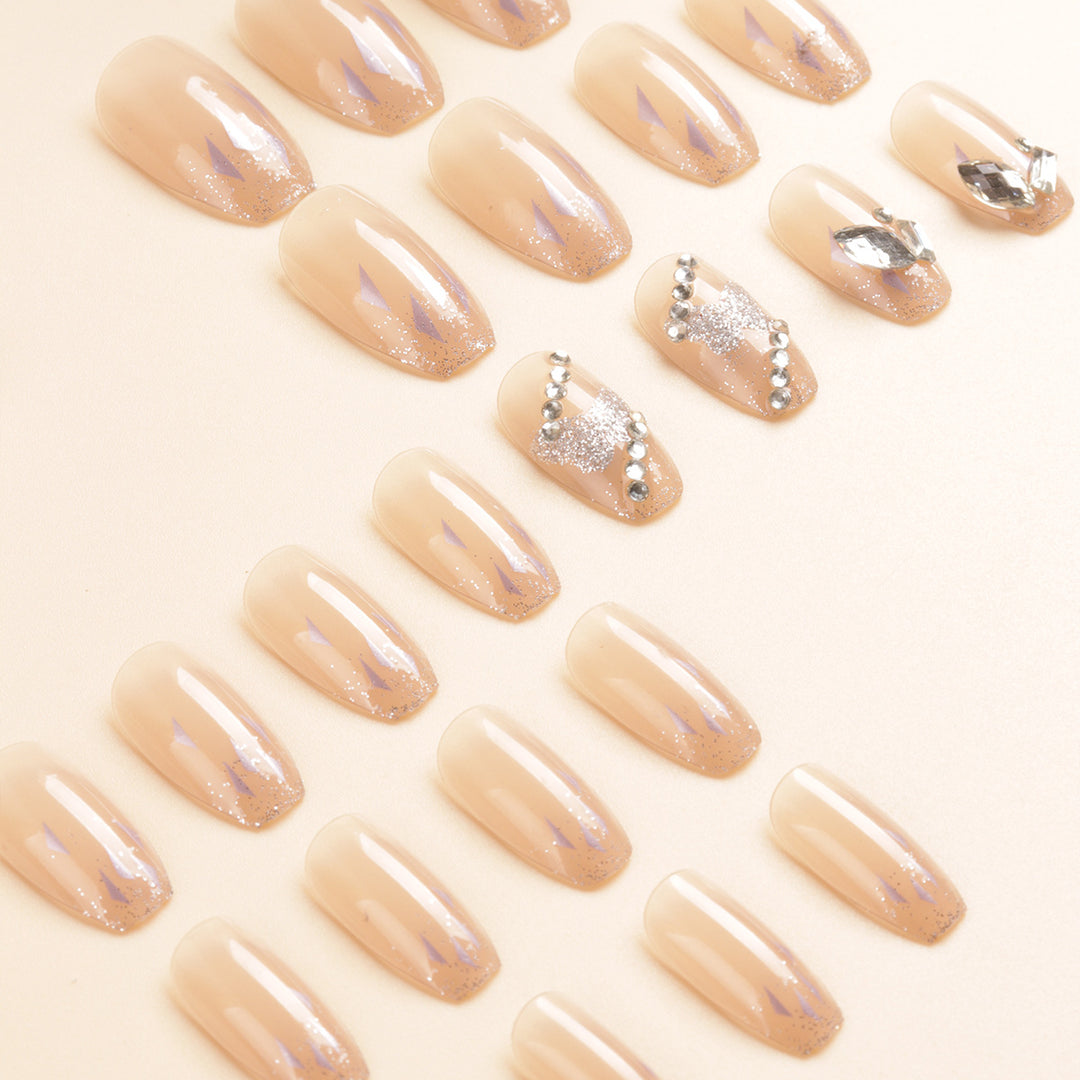 Artistic Crystal-Embellished Press-On Nail Set Bowlift