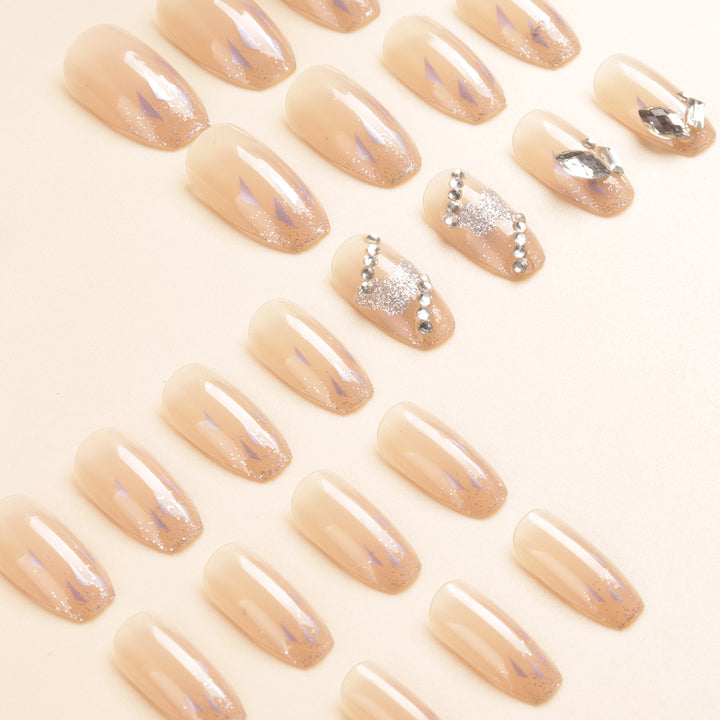 Artistic Crystal-Embellished Press-On Nail Set Bowlift