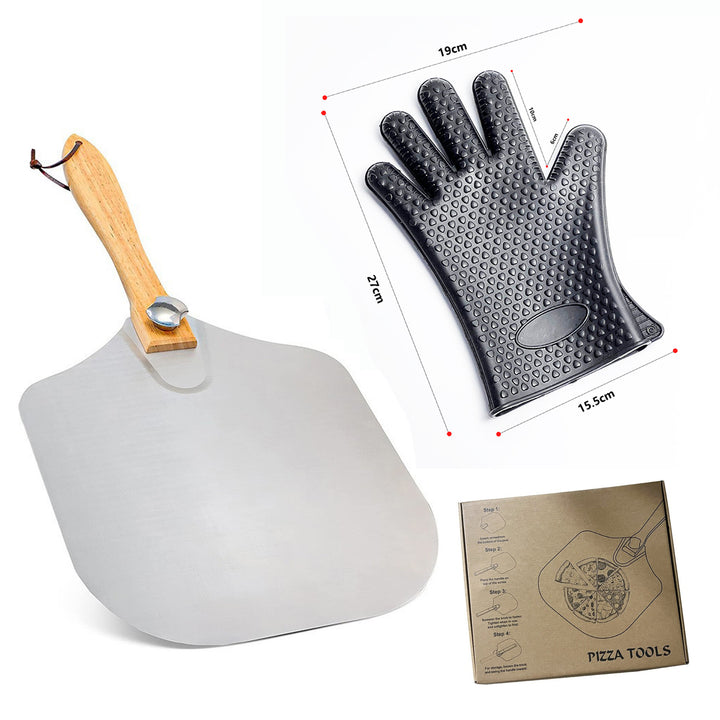 professional pizza peel set with foldable stainless steel shovel ergonomic wooden handle pizza cutter rocker and bench scraper Bowlift