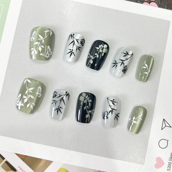 Artistic Artificial Nail Tips with Floral Designs Bowlift