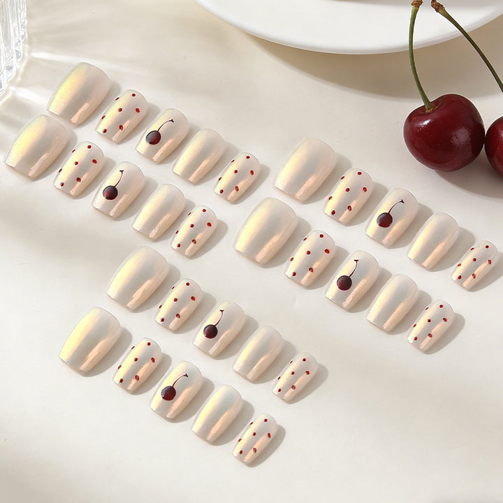 Artistic Cherry-Patterned Press-On Nail Set Bowlift