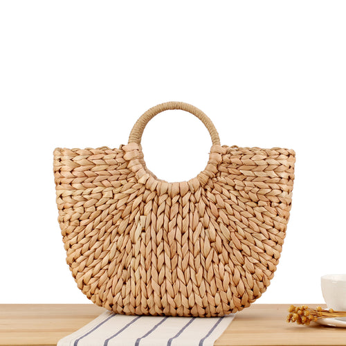 Handbag Made of Braided Natural Material with Elegant Round Handle Bowlift