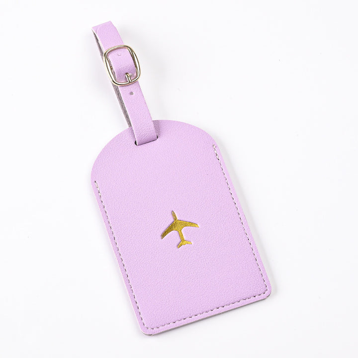 Premium Leather Luggage Tag with Adjustable Strap and Embroidered Airplane Icon Bowlift