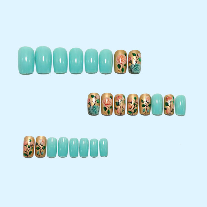Acrylic nails with romantic floral patterns Bowlift