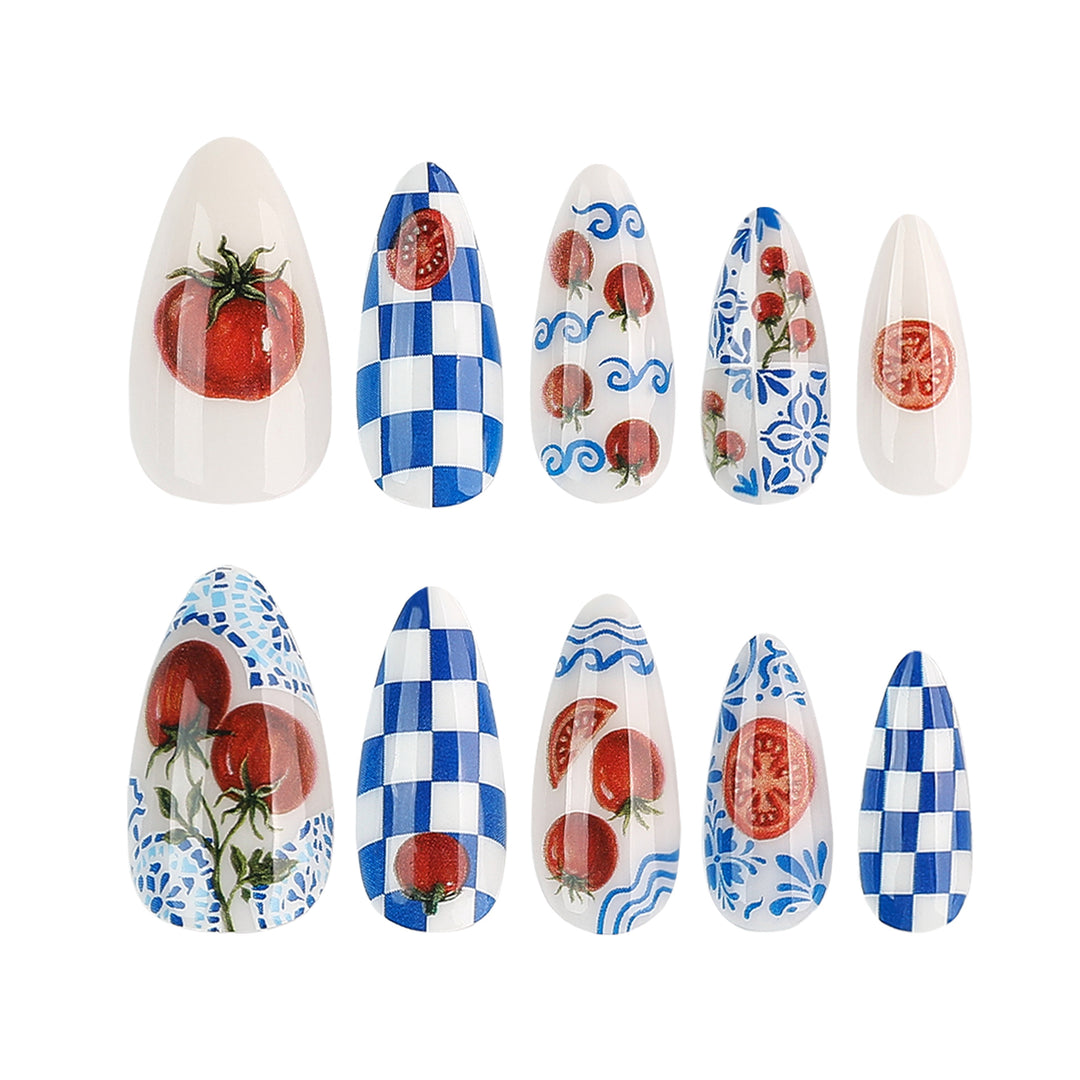 Artistic Stiletto Nails with Cheerful Tomato Design Bowlift