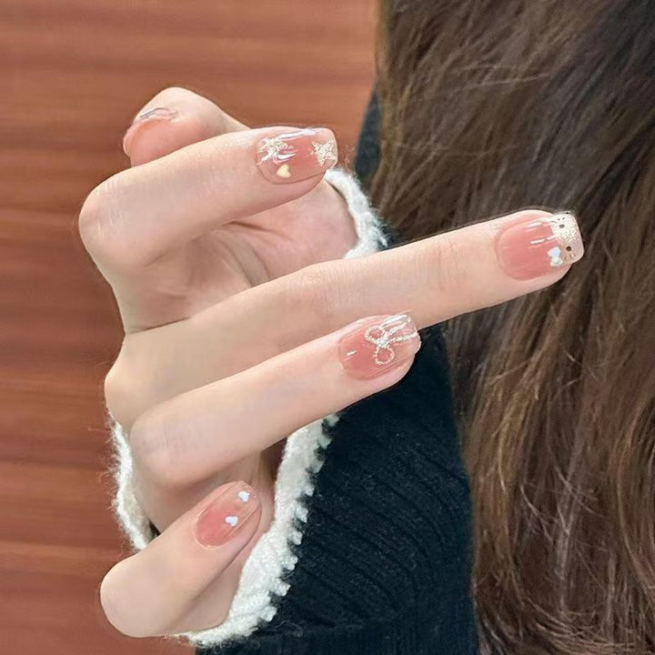 Decorative Press-On Nail Set with Heart and Floral Design Bowlift