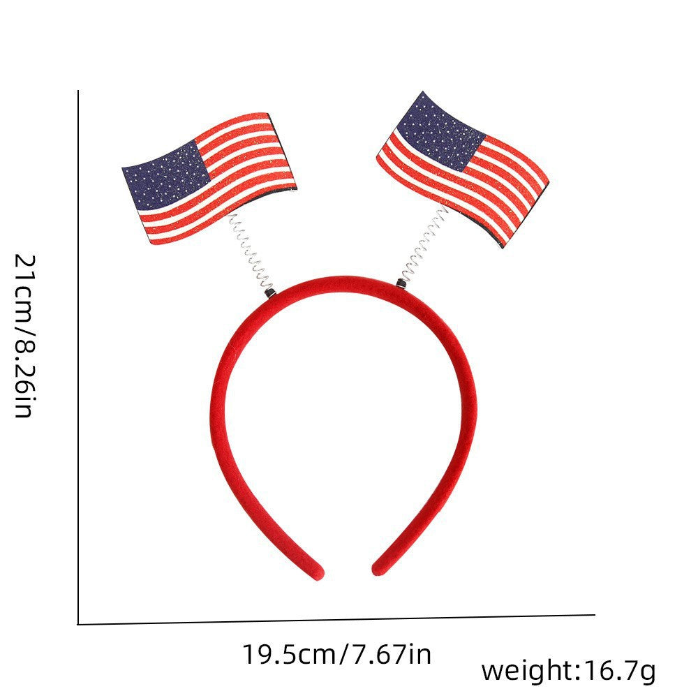 Unisex nan eye-catching party headband with attached pom poms, star tinsel, and small flag pendants Bowlift