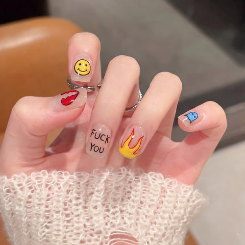 Artistic Press-On Nail Set with Unique Graphic Designs Bowlift
