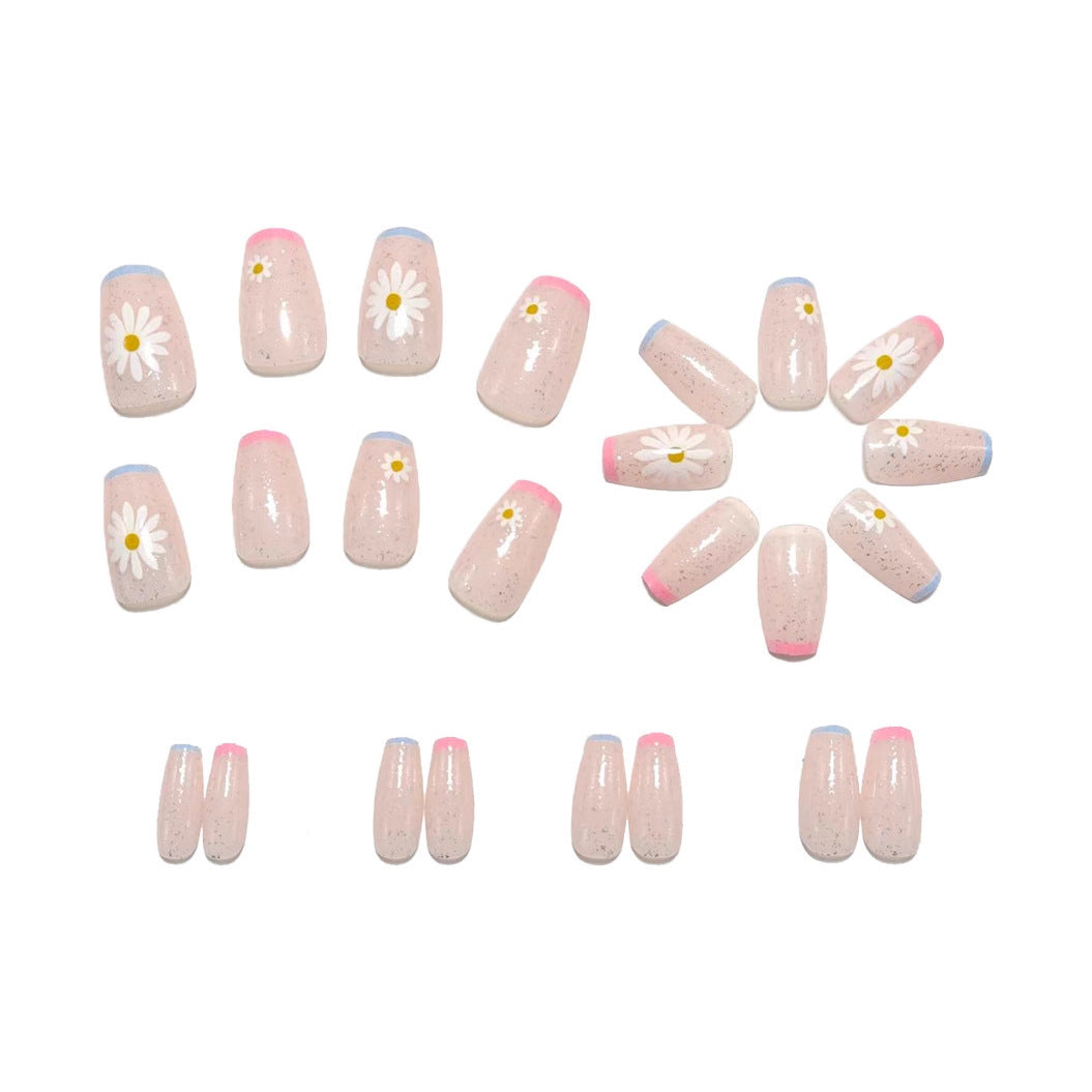 Artificial nails with delicate floral patterns and glitter effect Bowlift