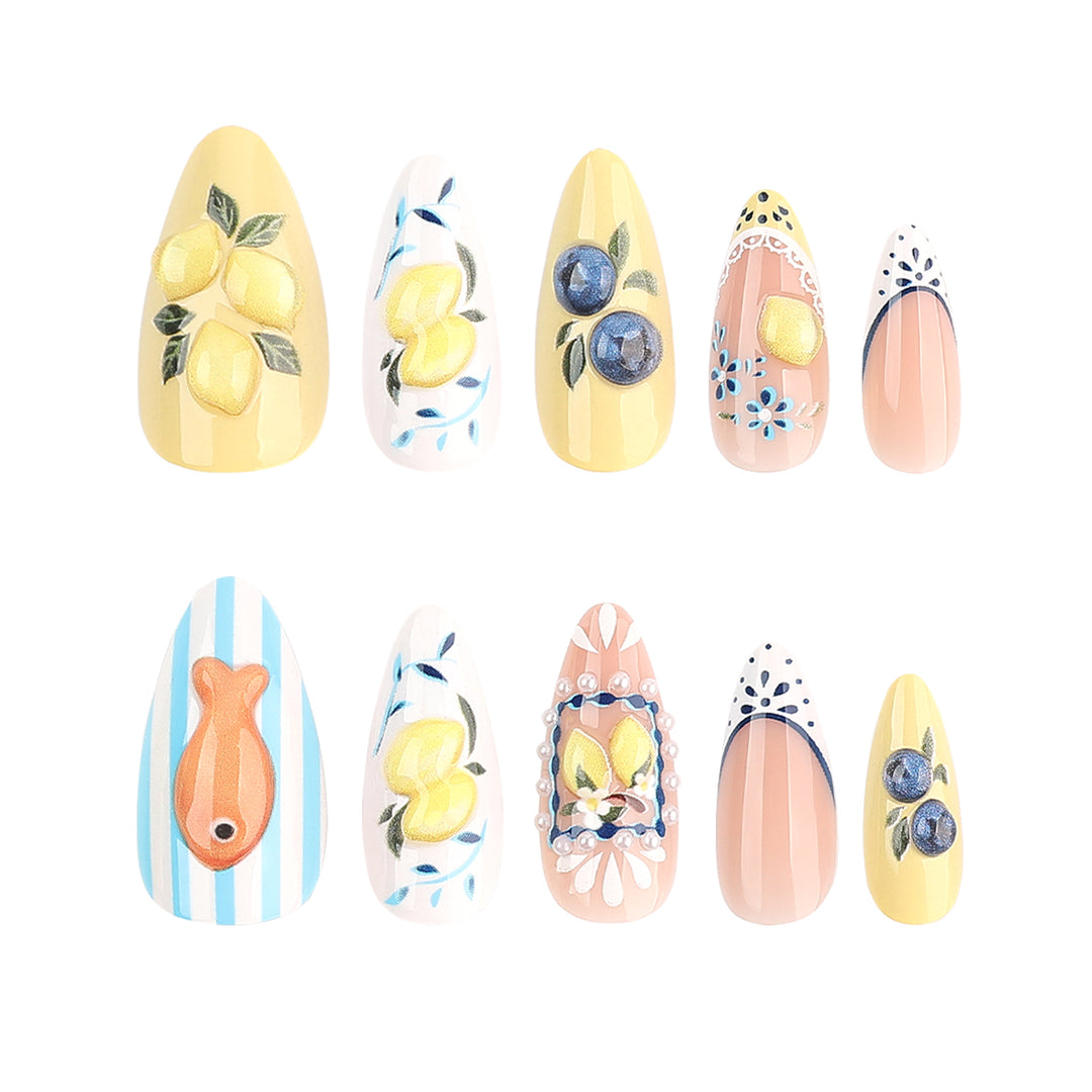Artistic Nail Extensions with Fruity Designs Bowlift