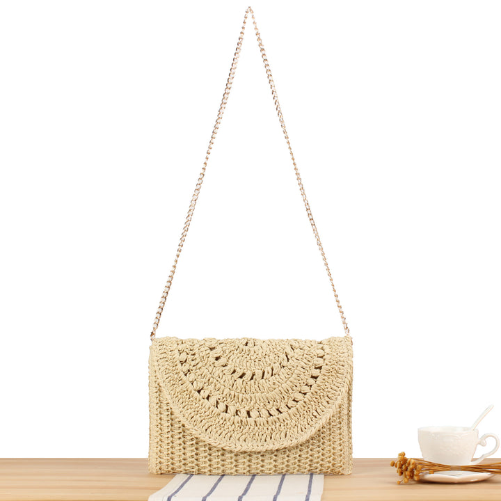 Woven Bast Handbag with Elegant Chain Decoration Bowlift