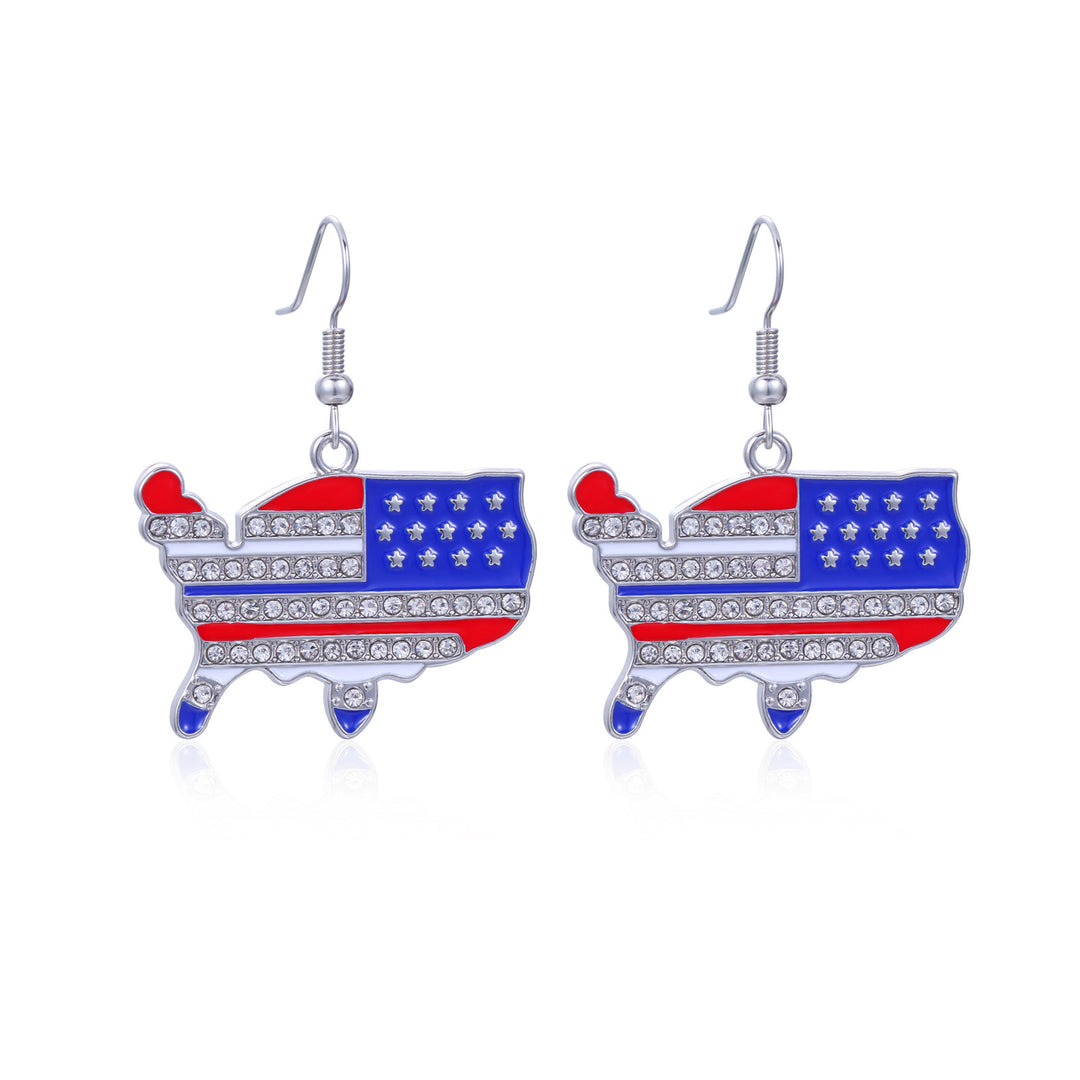 Women's star-shaped enamel earrings with USA flag motif and gold-plated fish Bowlift