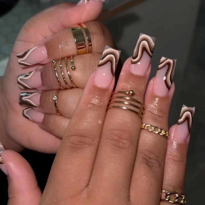 Artful Gel Nails with Elegant Wave Design Bowlift