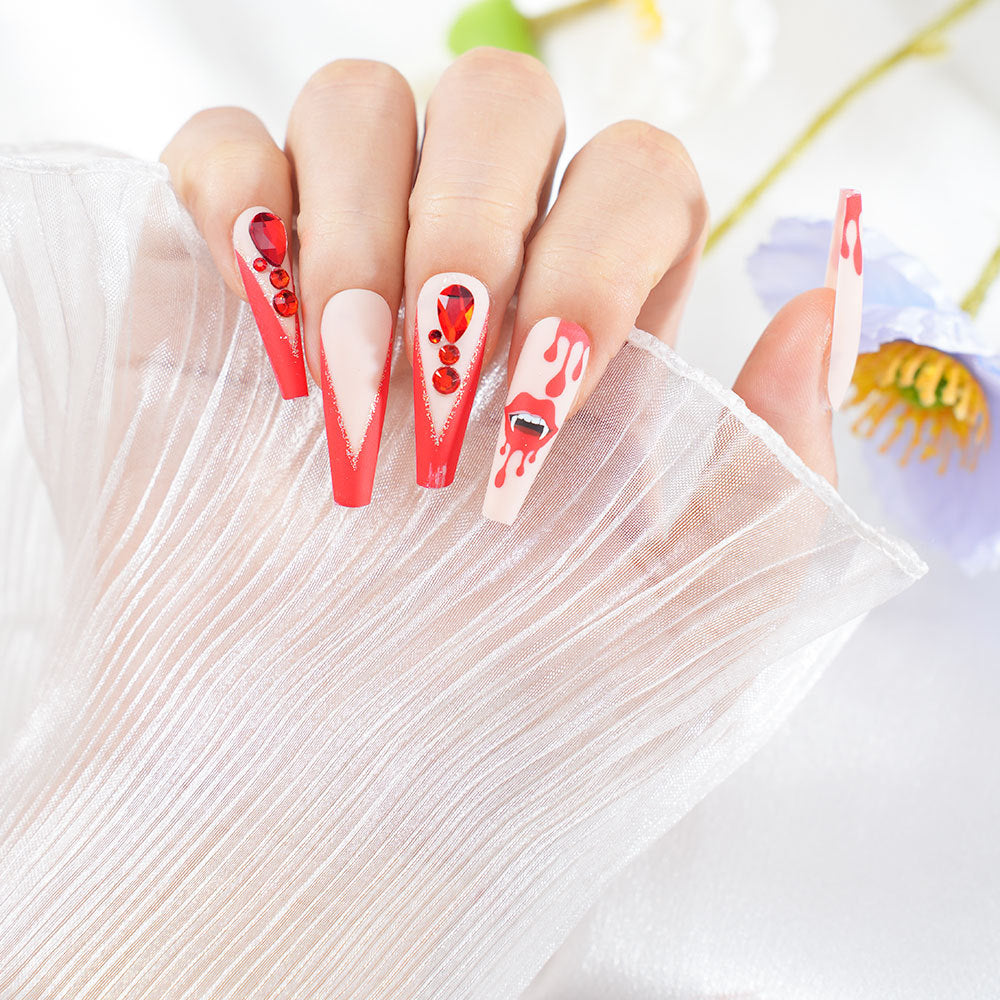 Artistic Stiletto Press-On Nail Set with Rhinestones Bowlift